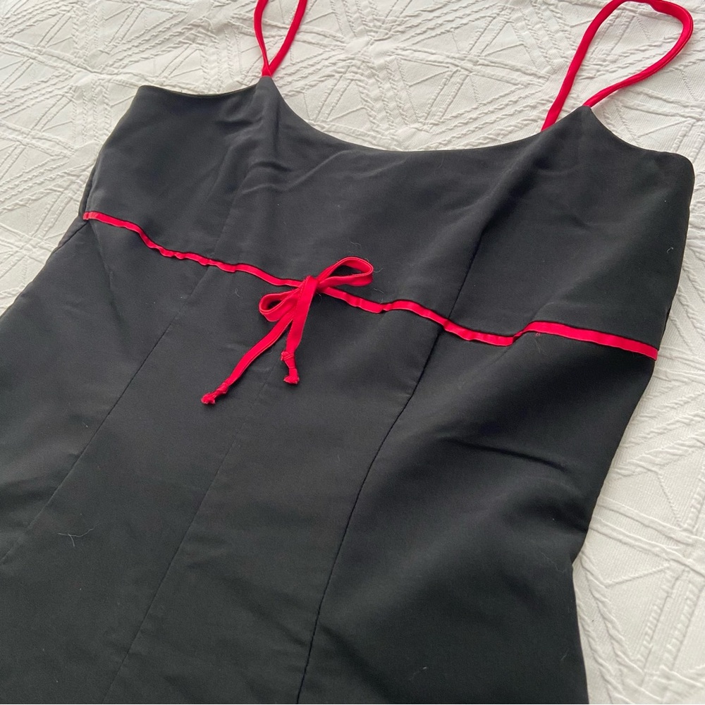 Vintage 90s Y2K Goth Grunge Black Mini Dress with Red Satin Bow - Picture 10 of 12